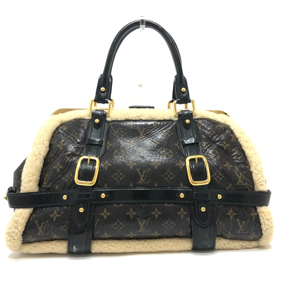 LOUIS VUITTON M95574 Monogram Shearling Storm Boston Bag/Handbag in Patent Leather, Unisex, Maroon Brown