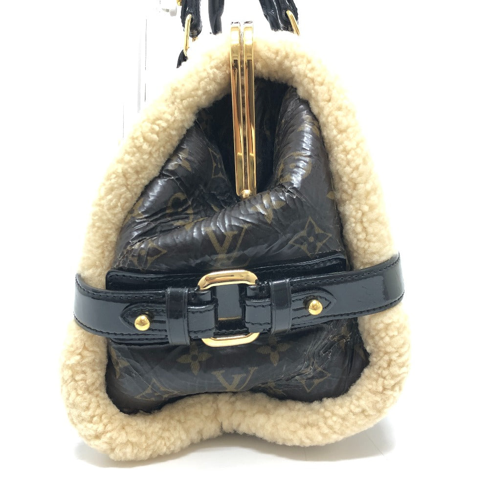 LOUIS VUITTON M95574 Monogram Shearling Storm Boston Bag/Handbag in Patent Leather, Unisex, Maroon Brown