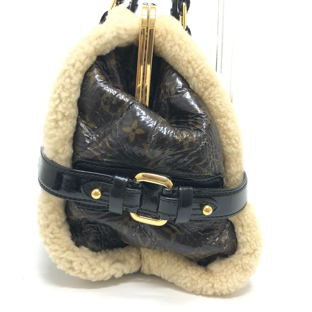 LOUIS VUITTON M95574 Monogram Shearling Storm Boston Bag/Handbag in Patent Leather, Unisex, Maroon Brown