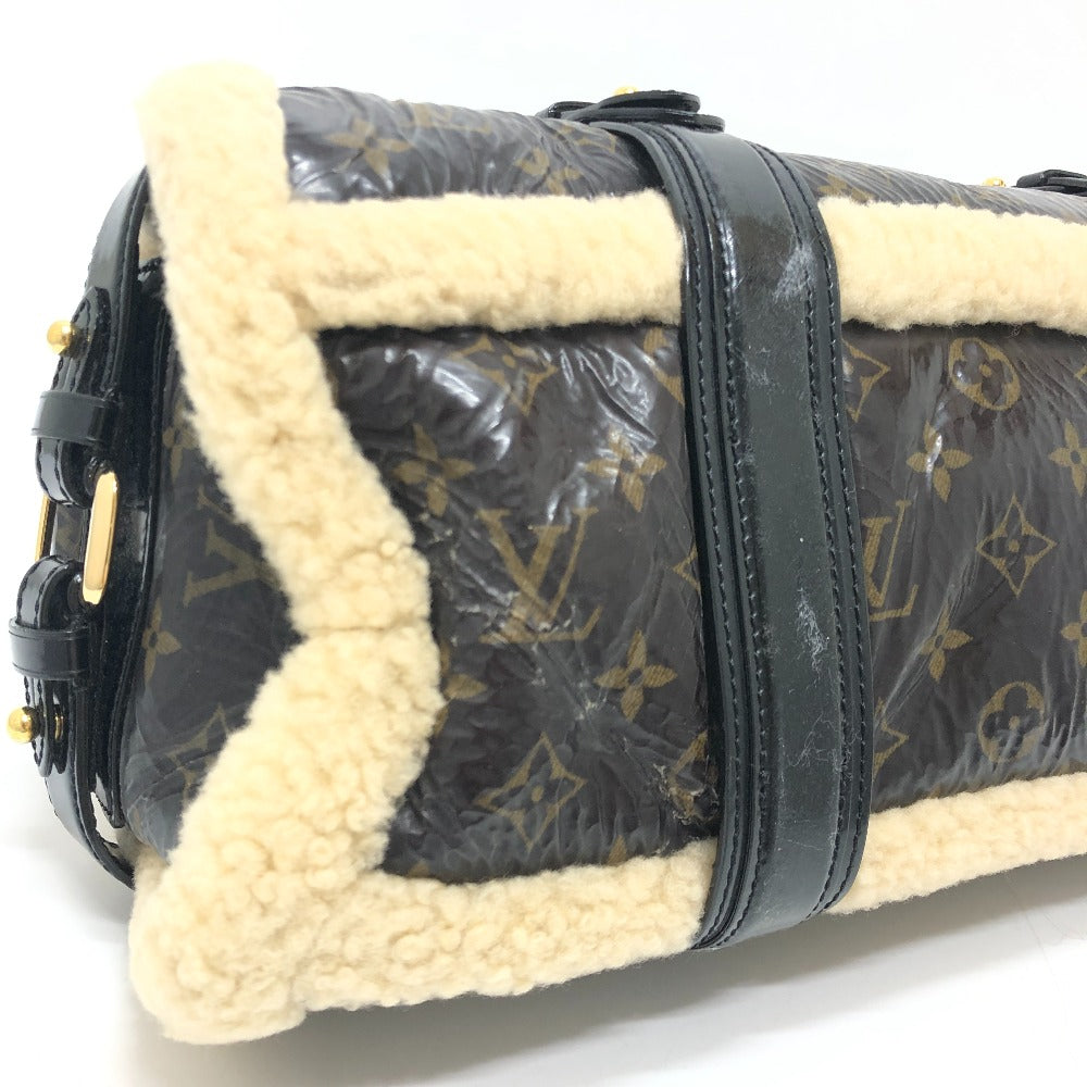 LOUIS VUITTON M95574 Monogram Shearling Storm Boston Bag/Handbag in Patent Leather, Unisex, Maroon Brown