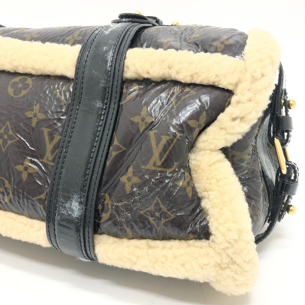 LOUIS VUITTON M95574 Monogram Shearling Storm Boston Bag/Handbag in Patent Leather, Unisex, Maroon Brown