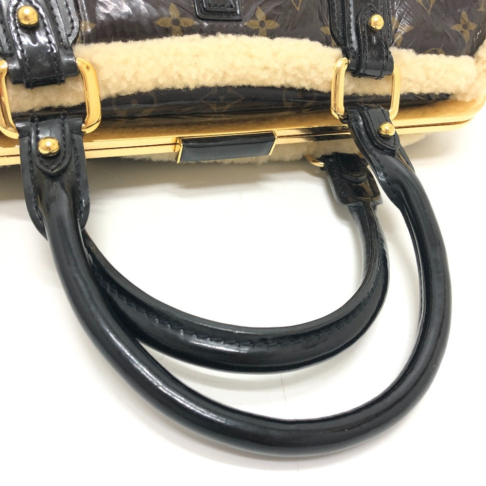 LOUIS VUITTON M95574 Monogram Shearling Storm Boston Bag/Handbag in Patent Leather, Unisex, Maroon Brown