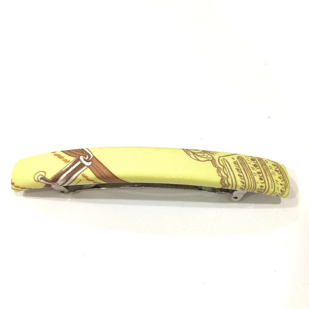 HERMES Hair Accessory, All-Over Print, Silk Barrette, Women's, Yellow