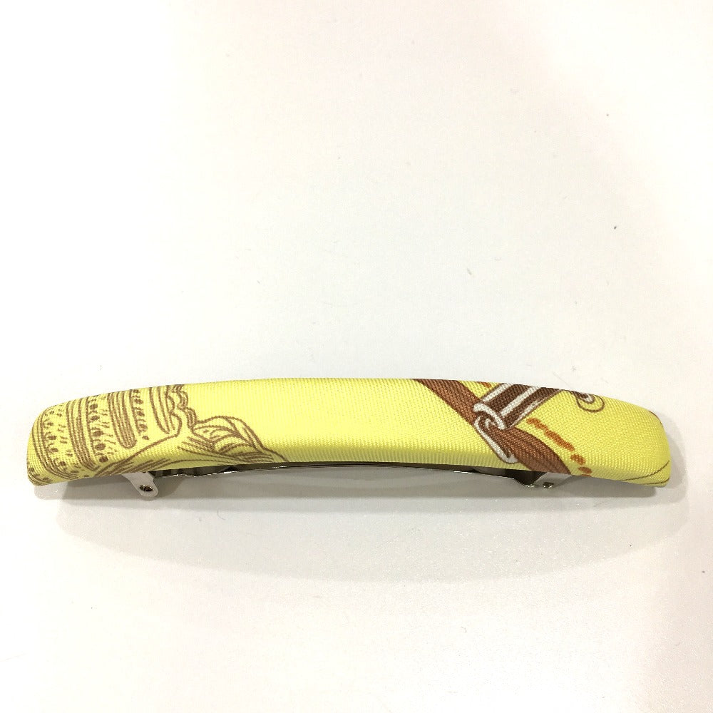 HERMES Hair Accessory, All-Over Print, Silk Barrette, Women's, Yellow