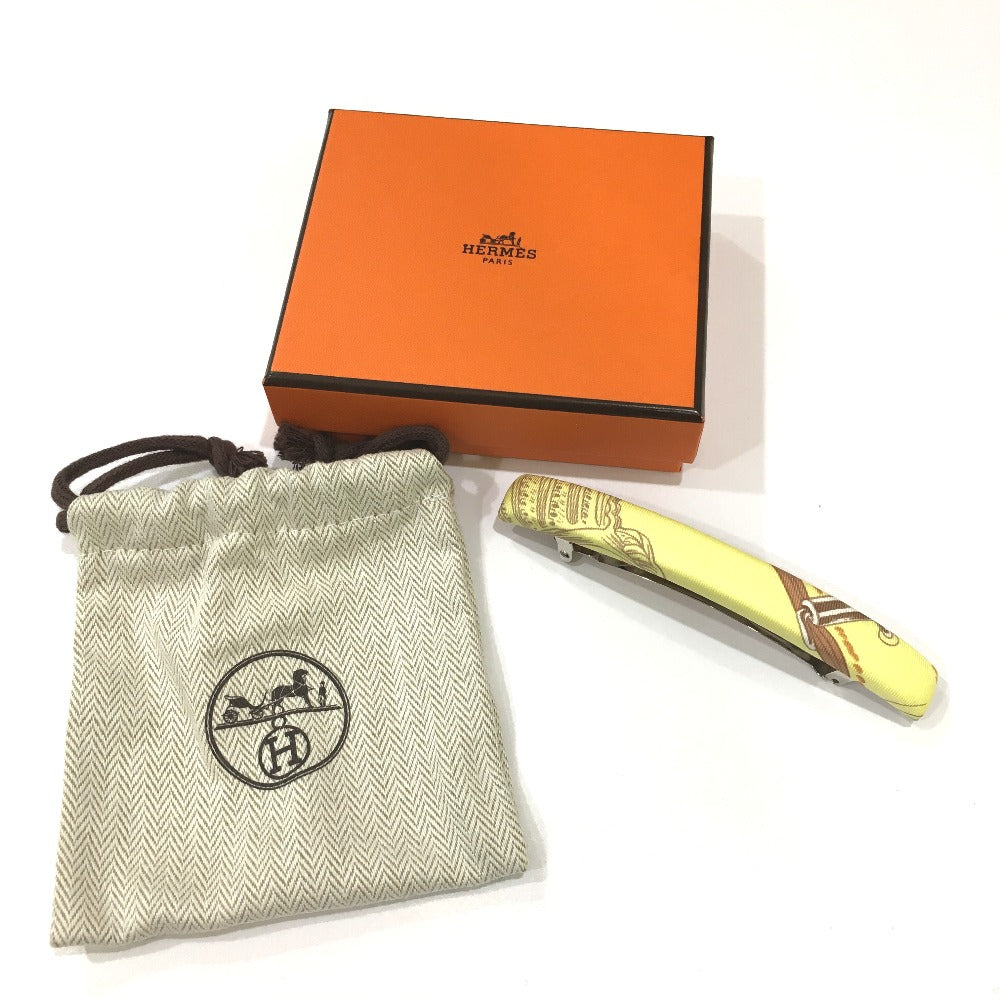 HERMES Hair Accessory, All-Over Print, Silk Barrette, Women's, Yellow