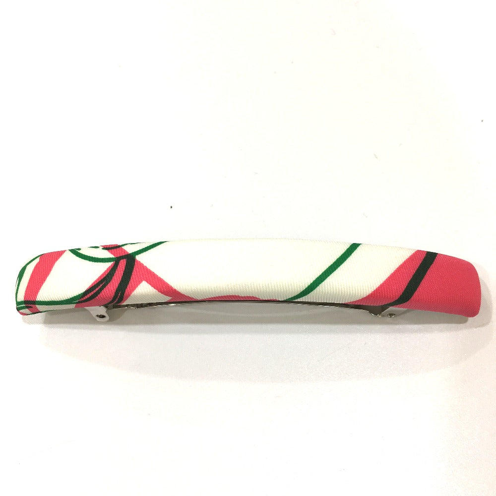 HERMES Hair Accessory, All-Over Print, Silk Barrette, Women's, White