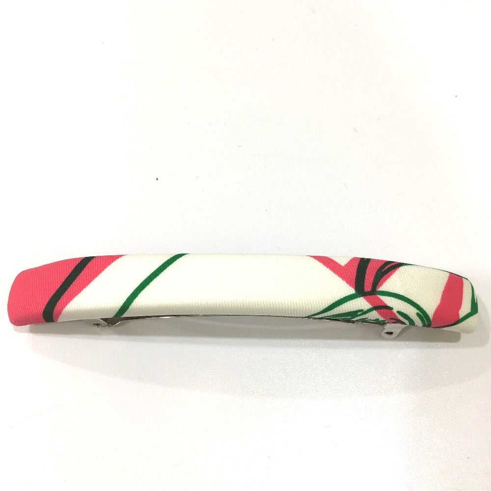 HERMES Hair Accessory, All-Over Print, Silk Barrette, Women's, White