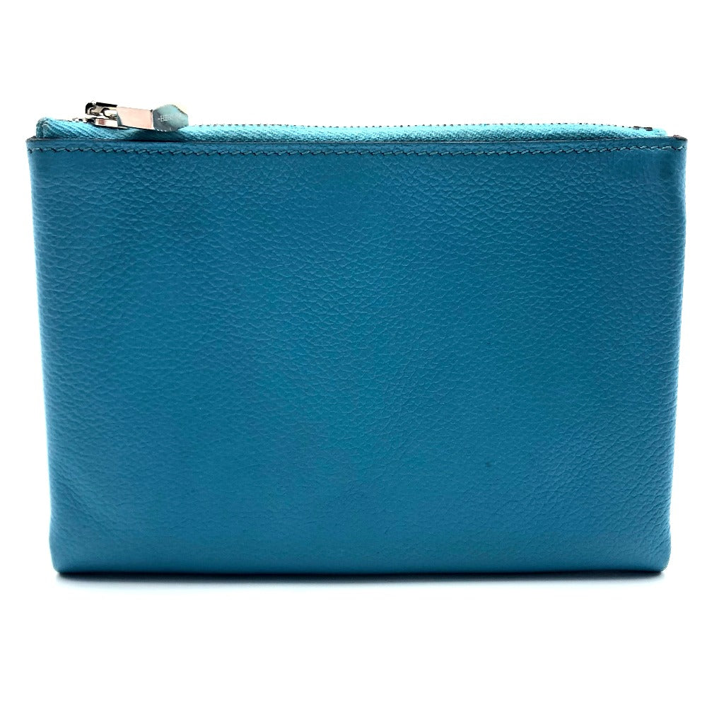 HERMES Flat Atou PM Cosmetic Pouch, Leather, Women's, Blue Noir (Estimated), Blue