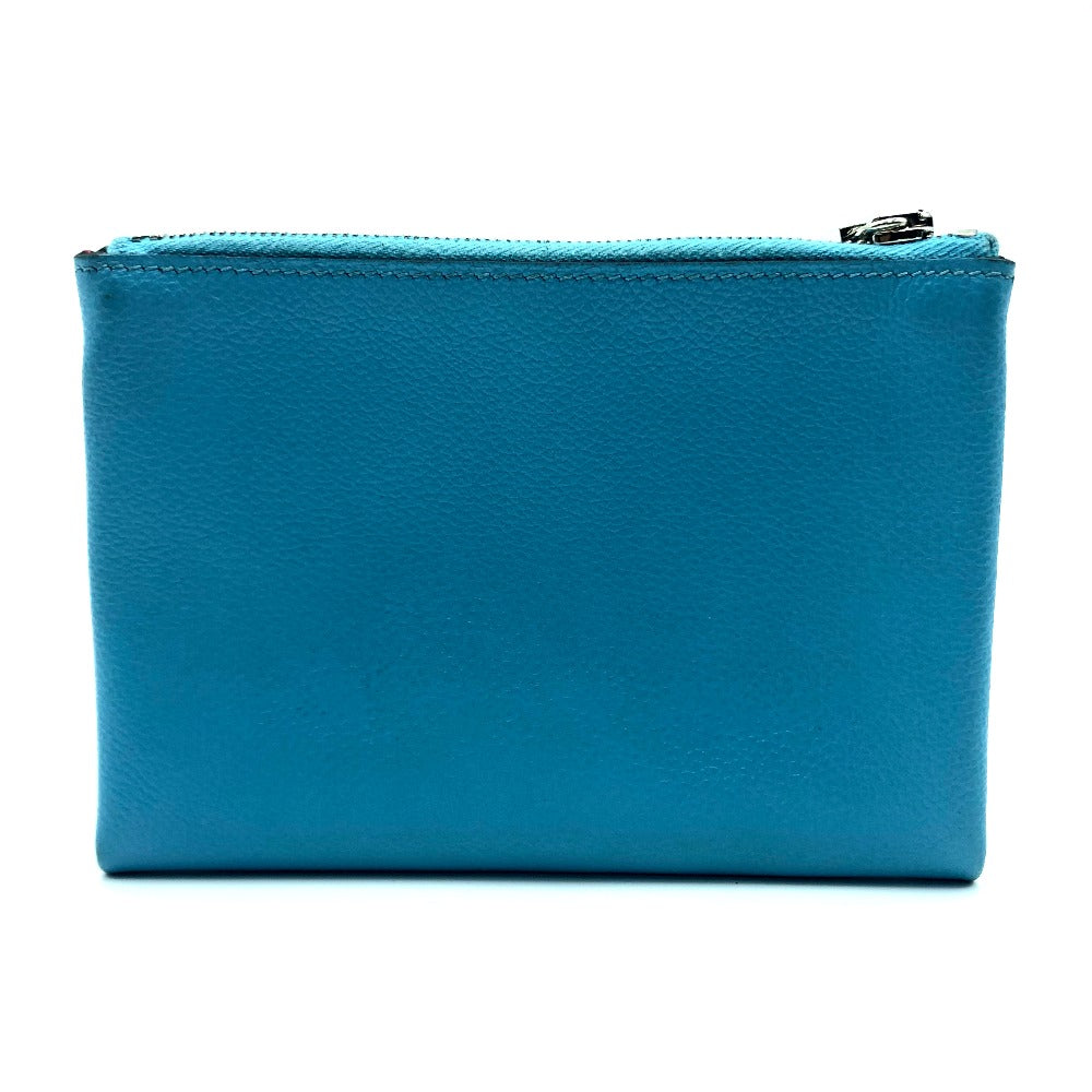 HERMES Flat Atou PM Cosmetic Pouch, Leather, Women's, Blue Noir (Estimated), Blue