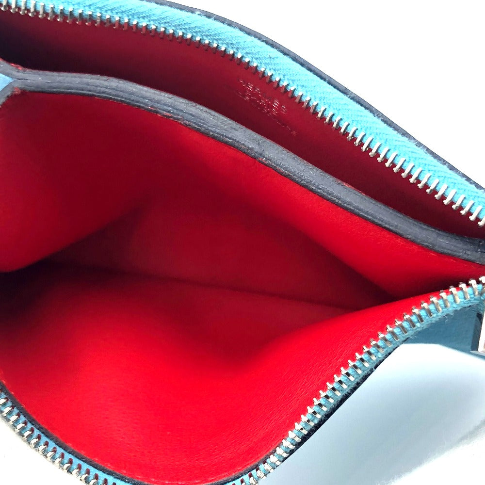 HERMES Flat Atou PM Cosmetic Pouch, Leather, Women's, Blue Noir (Estimated), Blue