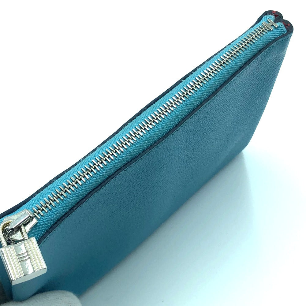 HERMES Flat Atou PM Cosmetic Pouch, Leather, Women's, Blue Noir (Estimated), Blue