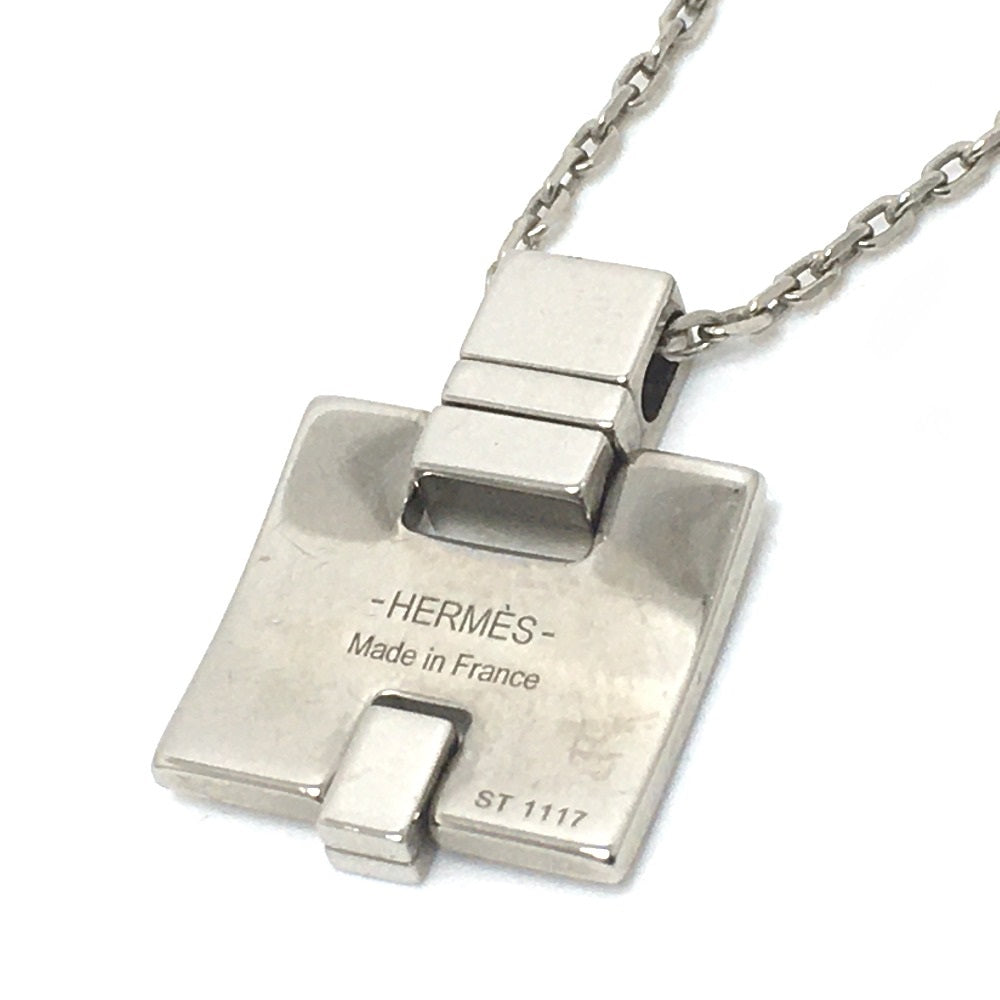 HERMES Hモチーフ アイリーン ペンダント ネックレス メタル ユニセックス フランボワーズ ピンク×シルバー