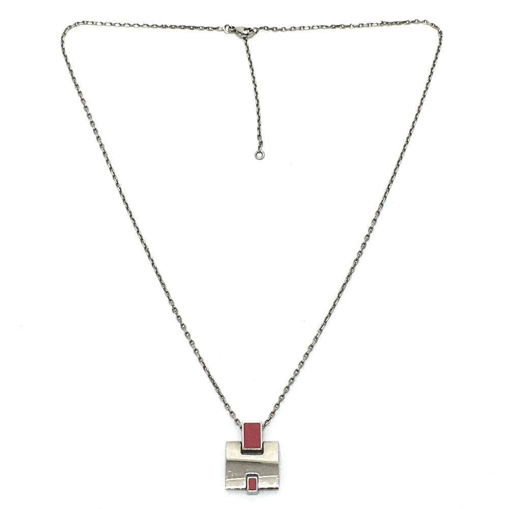 HERMES Hモチーフ アイリーン ペンダント ネックレス メタル ユニセックス フランボワーズ ピンク×シルバー