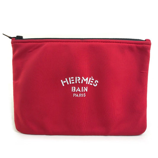 HERMES Neoban Truth Flat MM Clutch Bag/Pouch, Polyamide, Women's, Red