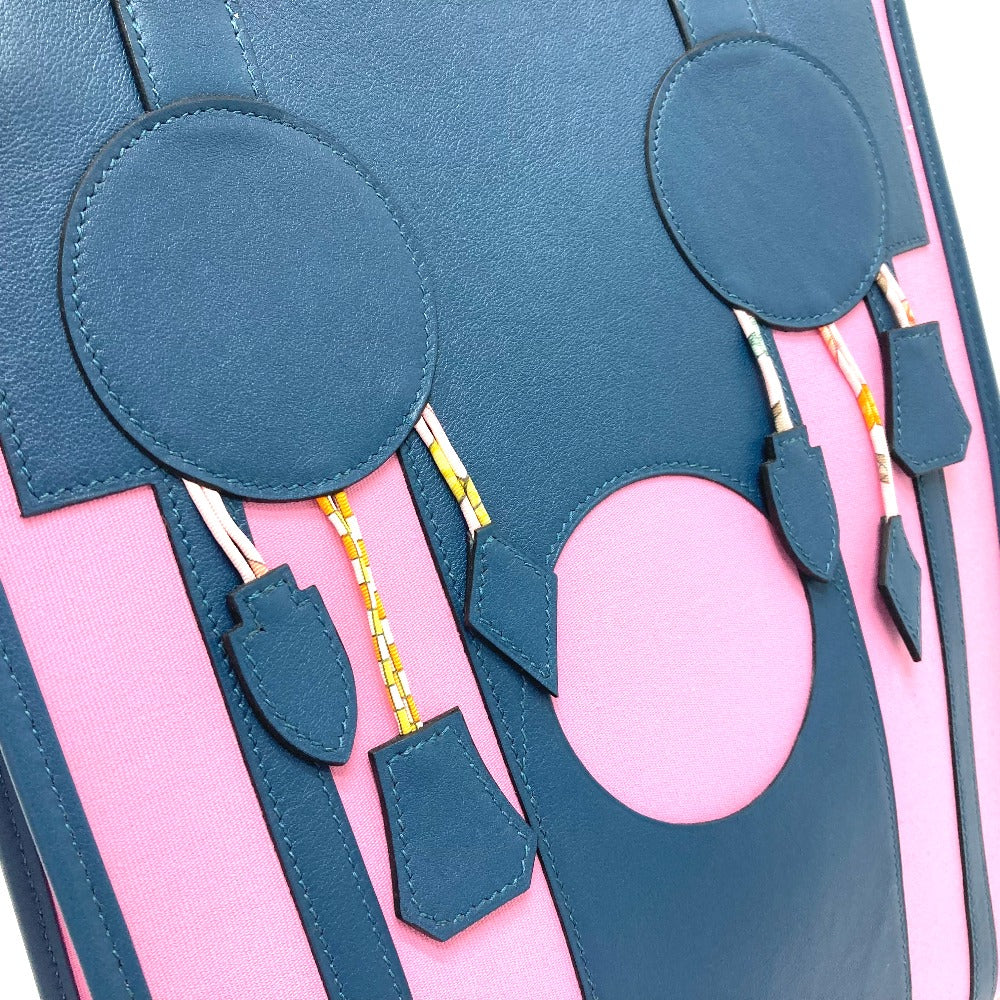 HERMES Petit H Dreamcatcher Shoulder Tote Bag in Leather/Canvas, Navy and Pink
