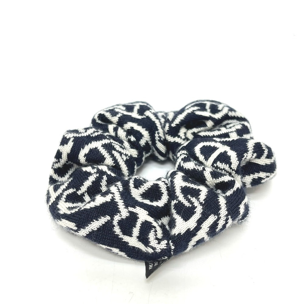 HERMES クラウディア シェーヌダンクル柄 ヘアアクセサリー シュシュ カシミヤ レディース ブラック