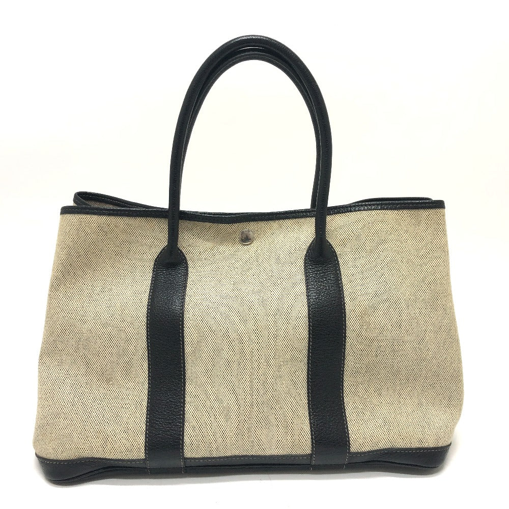 HERMES Garden Party PM Toile H Handbag/Tote Bag, Women's, Black/Natural