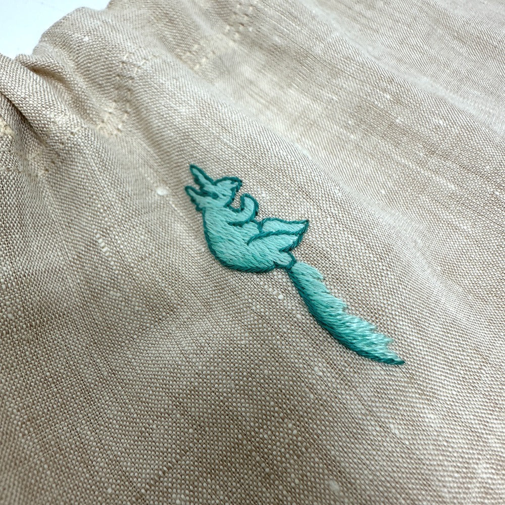 HERMES H刺繍 巾着 ポーチ 麻 レディース ベージュ