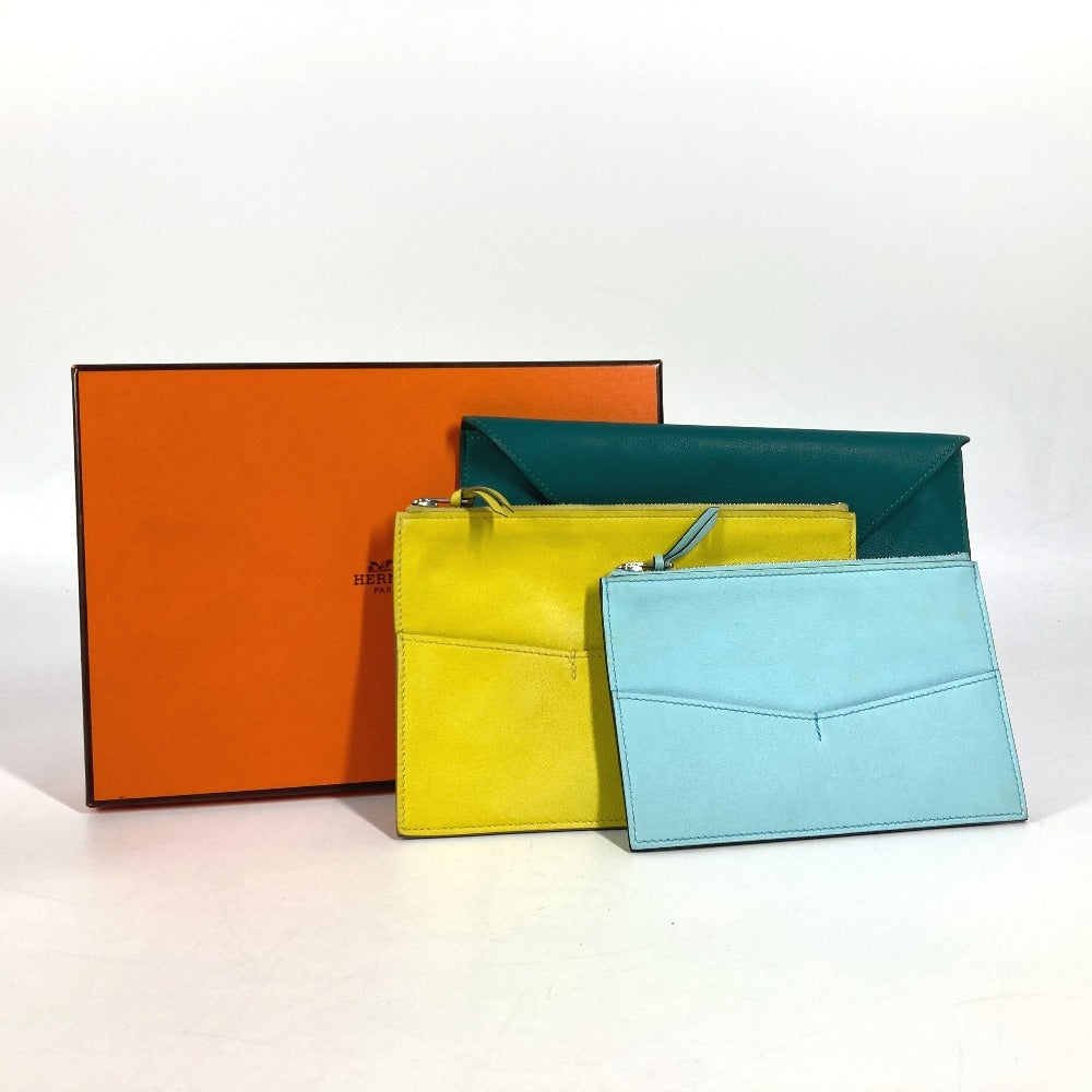 HERMES エンベロープ トリオ クラッチバッグ ポーチ コインケース 財布 クラッチバッグ レザー レディース イエロー - brandshop-reference