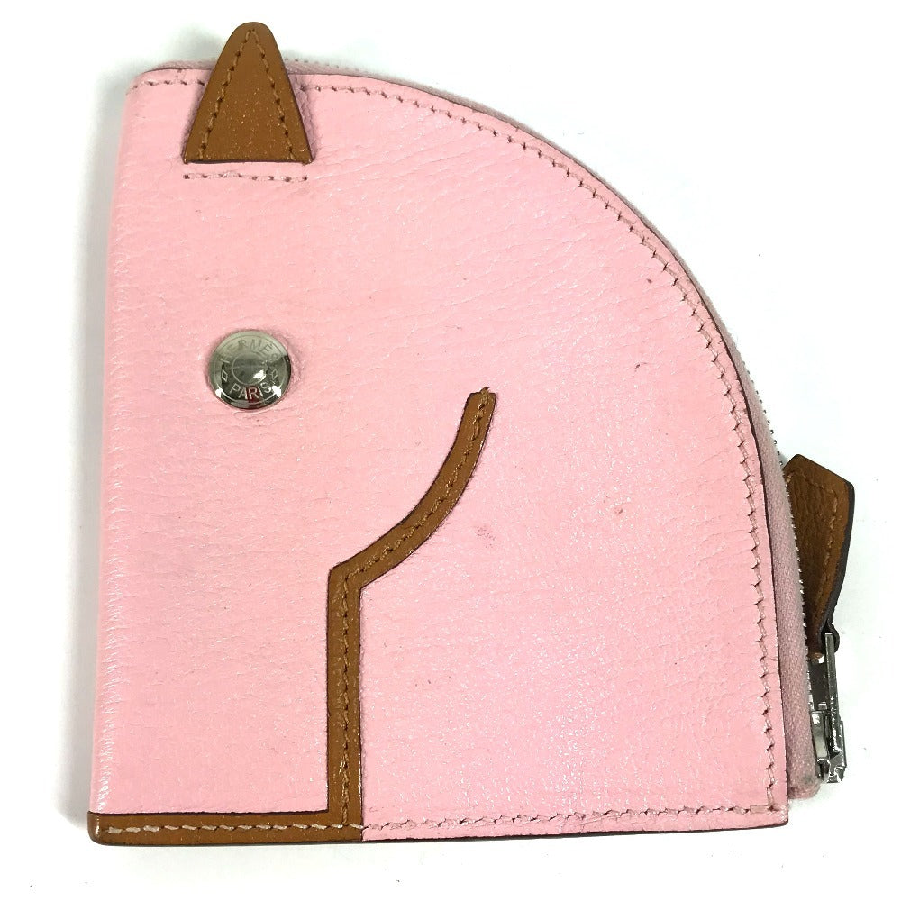 HERMES Horse Cheval Paddock Wallet/Coin Purse/Case Chevre Women's Pink
