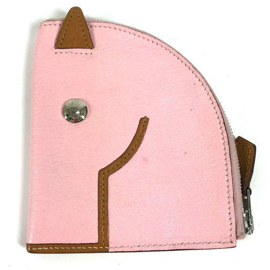 HERMES Horse Cheval Paddock Wallet/Coin Purse/Case Chevre Women's Pink
