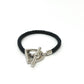 HERMES Leather Bracelet ≪Etrier≫ Etrie Leather bracelet accessories Bracelet SS / Leather Silvery/Black Black/Silver Used