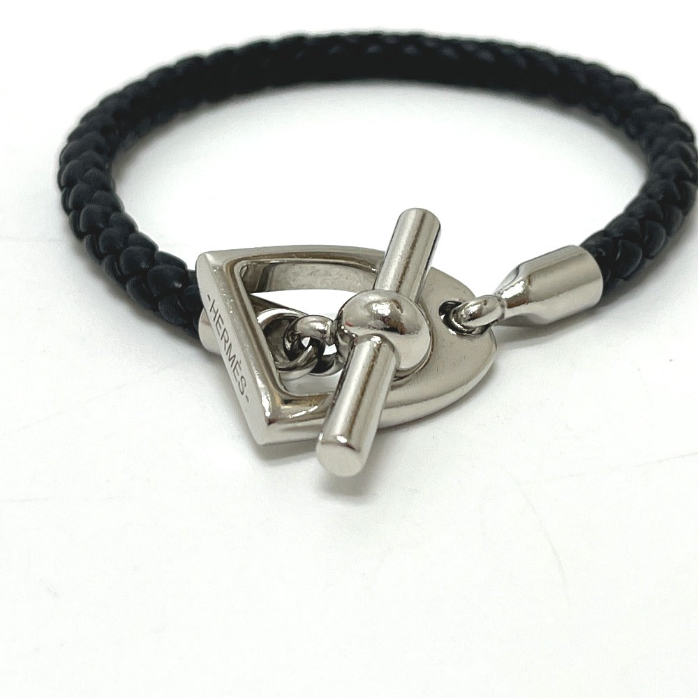 HERMES Leather Bracelet ≪Etrier≫ Etrie Leather bracelet accessories Bracelet SS / Leather Silvery/Black Black/Silver Used