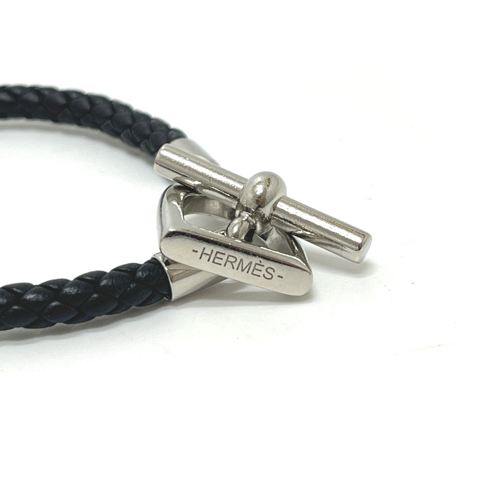 HERMES Leather Bracelet ≪Etrier≫ Etrie Leather bracelet accessories Bracelet SS / Leather Silvery/Black Black/Silver Used