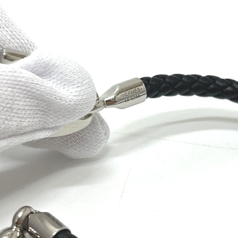 HERMES Leather Bracelet ≪Etrier≫ Etrie Leather bracelet accessories Bracelet SS / Leather Silvery/Black Black/Silver Used