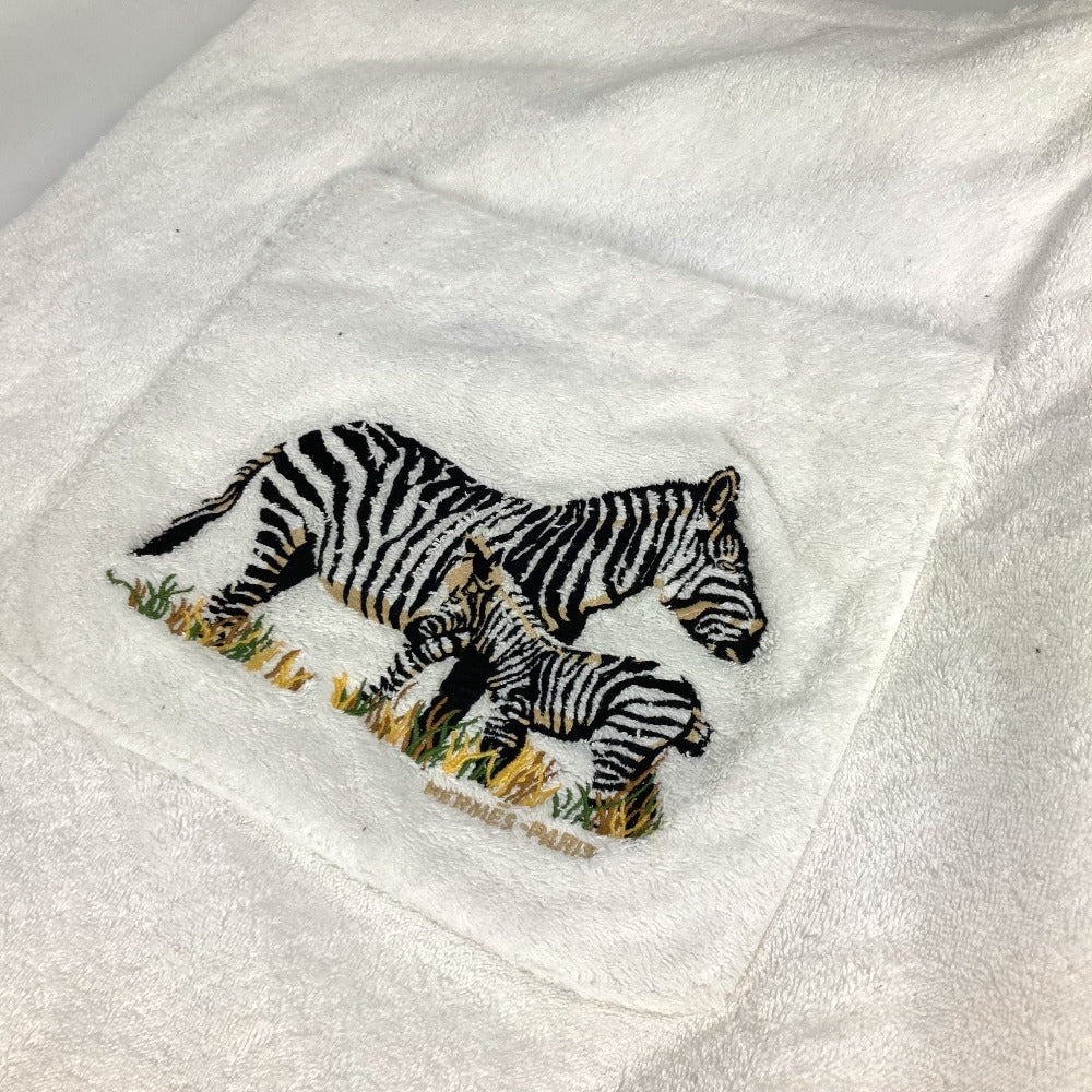 HERMES Bath Towel, Interior Throw, Blanket, Zebra Design, Wrap Towel, Cotton, Unisex, White