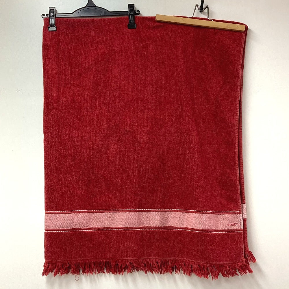 HERMES バスタオル インテリア ひざかけ ブランケット ビーチタオル ヨッティング ロゴ フリンジ タオル コットン ユニセックス レッド - brandshop-reference