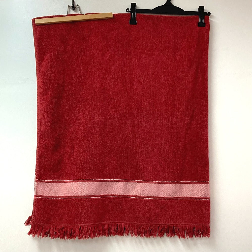 HERMES バスタオル インテリア ひざかけ ブランケット ビーチタオル ヨッティング ロゴ フリンジ タオル コットン ユニセックス レッド - brandshop-reference