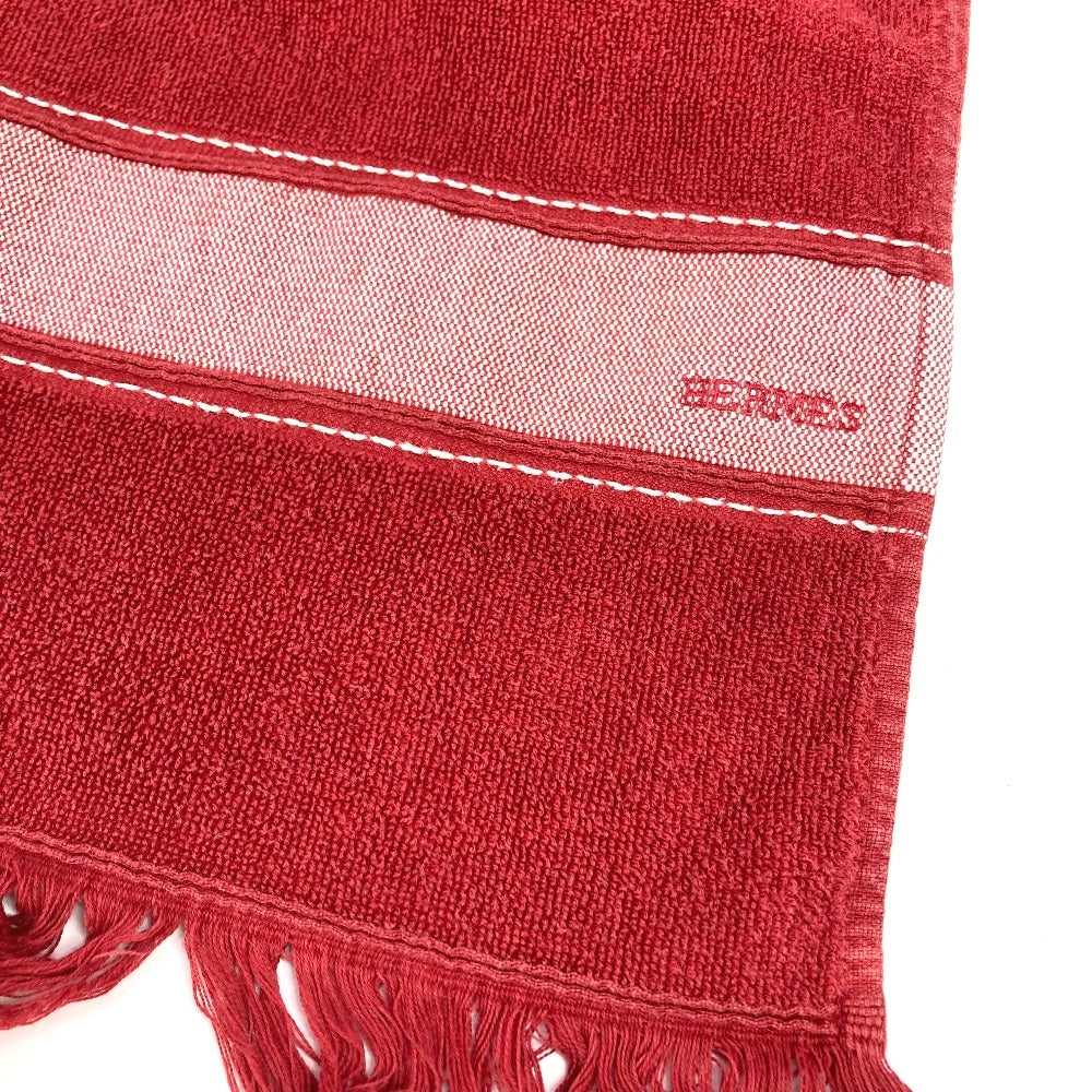 HERMES バスタオル インテリア ひざかけ ブランケット ビーチタオル ヨッティング ロゴ フリンジ タオル コットン ユニセックス レッド - brandshop-reference