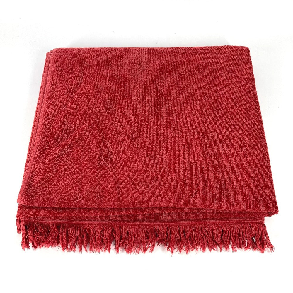 HERMES バスタオル インテリア ひざかけ ブランケット ビーチタオル ヨッティング ロゴ フリンジ タオル コットン ユニセックス レッド - brandshop-reference