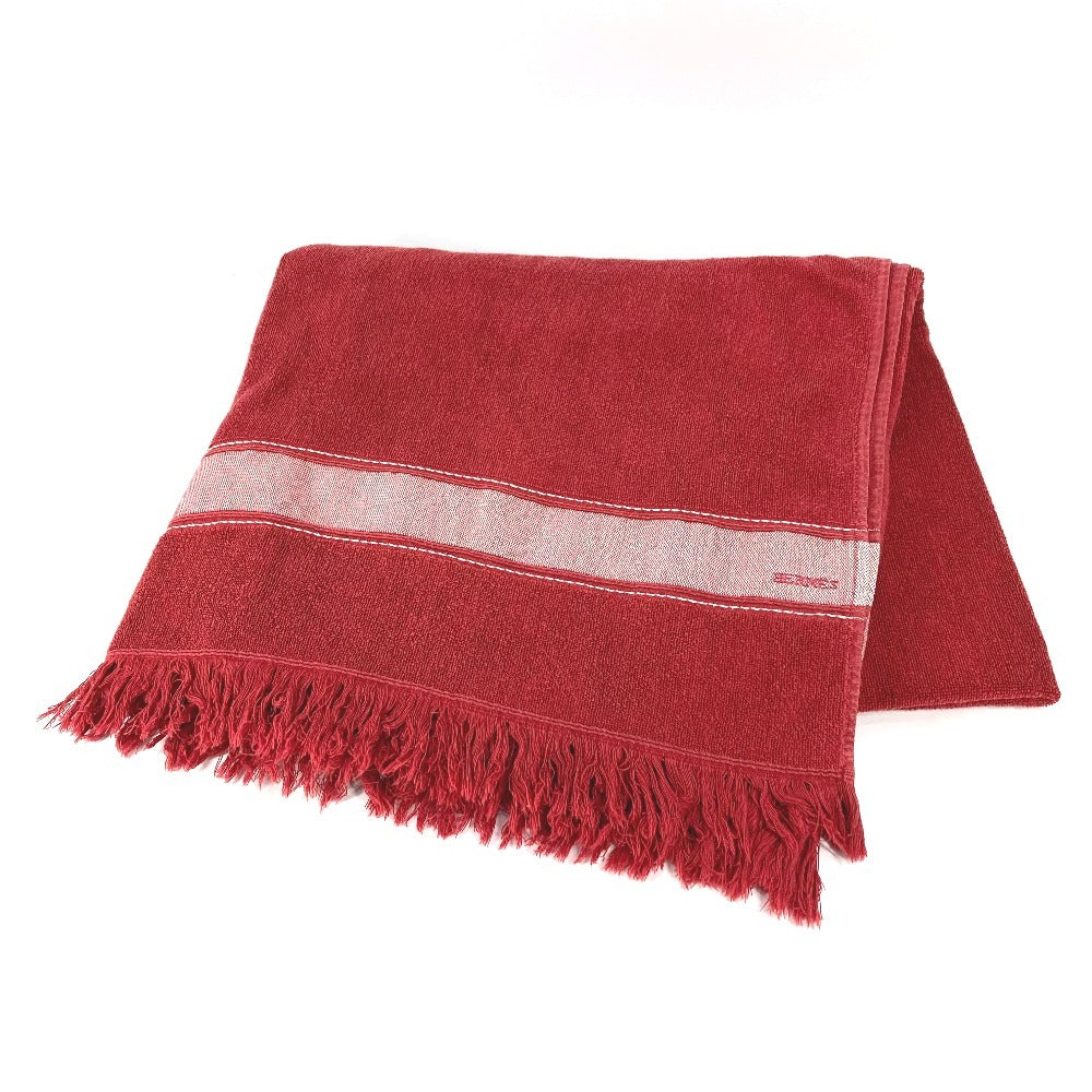 HERMES バスタオル インテリア ひざかけ ブランケット ビーチタオル ヨッティング ロゴ フリンジ タオル コットン ユニセックス レッド - brandshop-reference