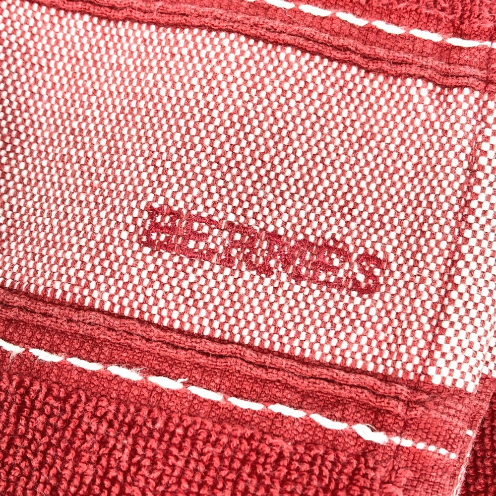 HERMES バスタオル インテリア ひざかけ ブランケット ビーチタオル ヨッティング ロゴ フリンジ タオル コットン ユニセックス レッド - brandshop-reference