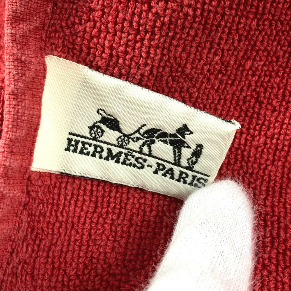 HERMES バスタオル インテリア ひざかけ ブランケット ビーチタオル ヨッティング ロゴ フリンジ タオル コットン ユニセックス レッド - brandshop-reference