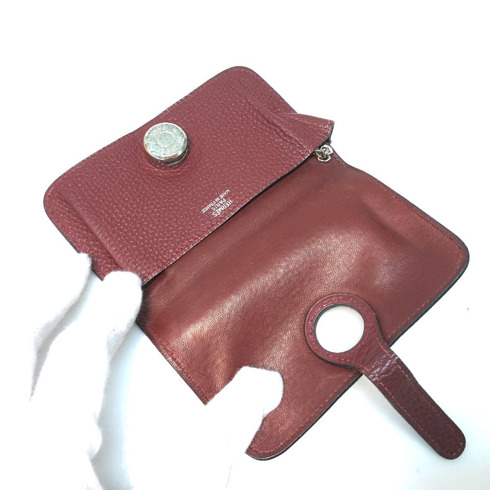 HERMES Dogon Coin Purse Togo Women's Red Rouge Ash