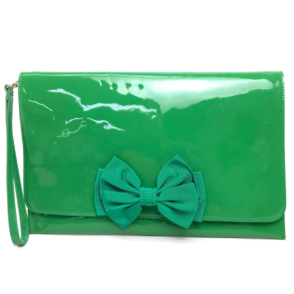 VALENTINO Red Valentino Enamel Clutch Bag with Ribbon Strap, Patent Leather, Green, Women's