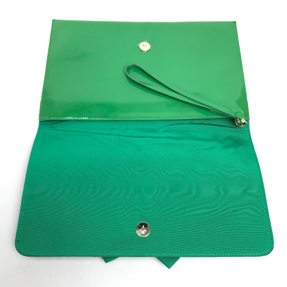 VALENTINO Red Valentino Enamel Clutch Bag with Ribbon Strap, Patent Leather, Green, Women's