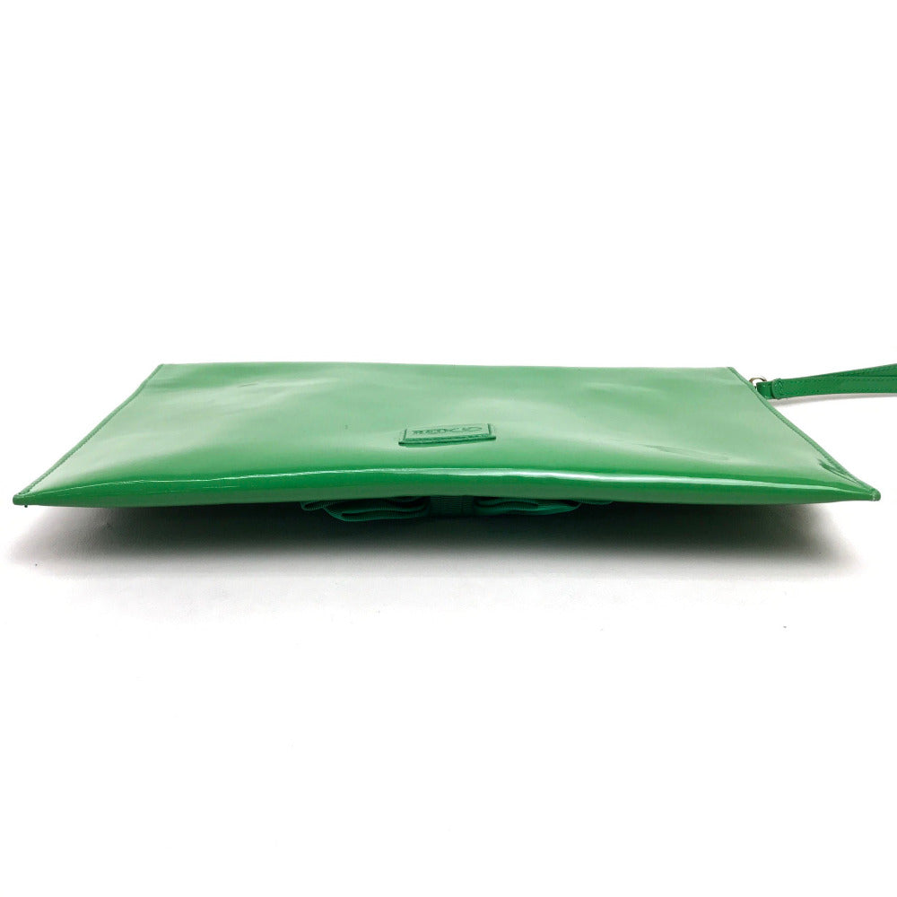 VALENTINO Red Valentino Enamel Clutch Bag with Ribbon Strap, Patent Leather, Green, Women's