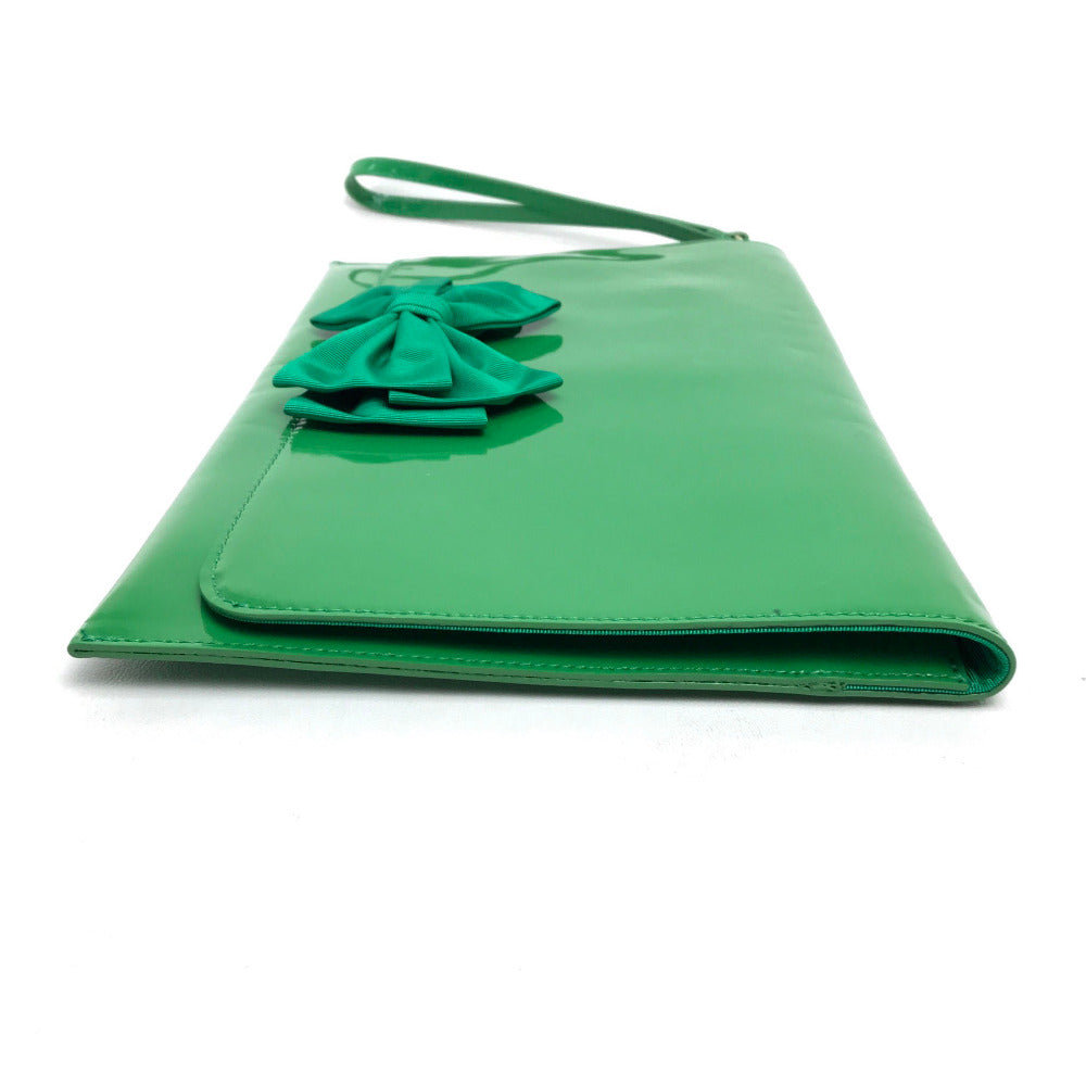 VALENTINO Red Valentino Enamel Clutch Bag with Ribbon Strap, Patent Leather, Green, Women's