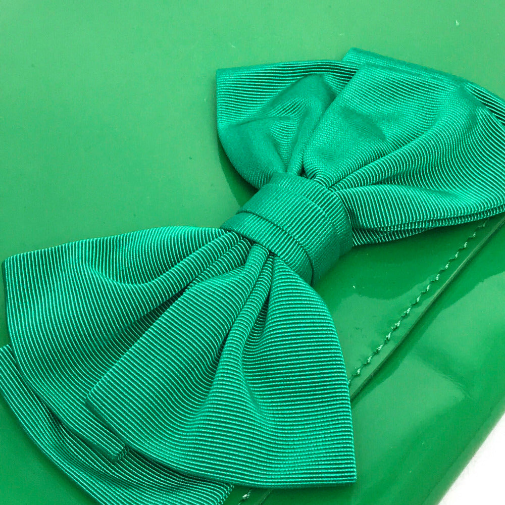 VALENTINO Red Valentino Enamel Clutch Bag with Ribbon Strap, Patent Leather, Green, Women's