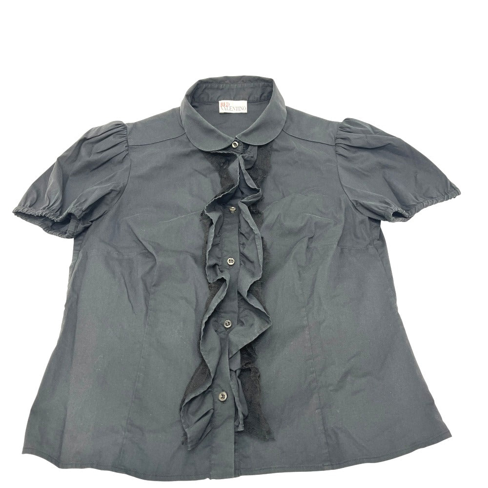 RED VALENTINO レース アパレル ブラウス シャツ トップス パフスリーブ 半袖Ｔシャツ コットン レディース ブラック