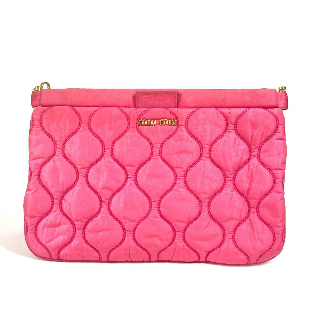 MIUMIU ロゴ キルティング ストラップ付 ポーチ セカンドバッグ クラッチバッグ ナイロン レディース ピンク - brandshop-reference