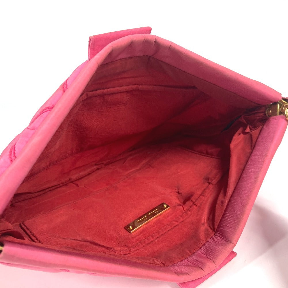 MIUMIU ロゴ キルティング ストラップ付 ポーチ セカンドバッグ クラッチバッグ ナイロン レディース ピンク - brandshop-reference