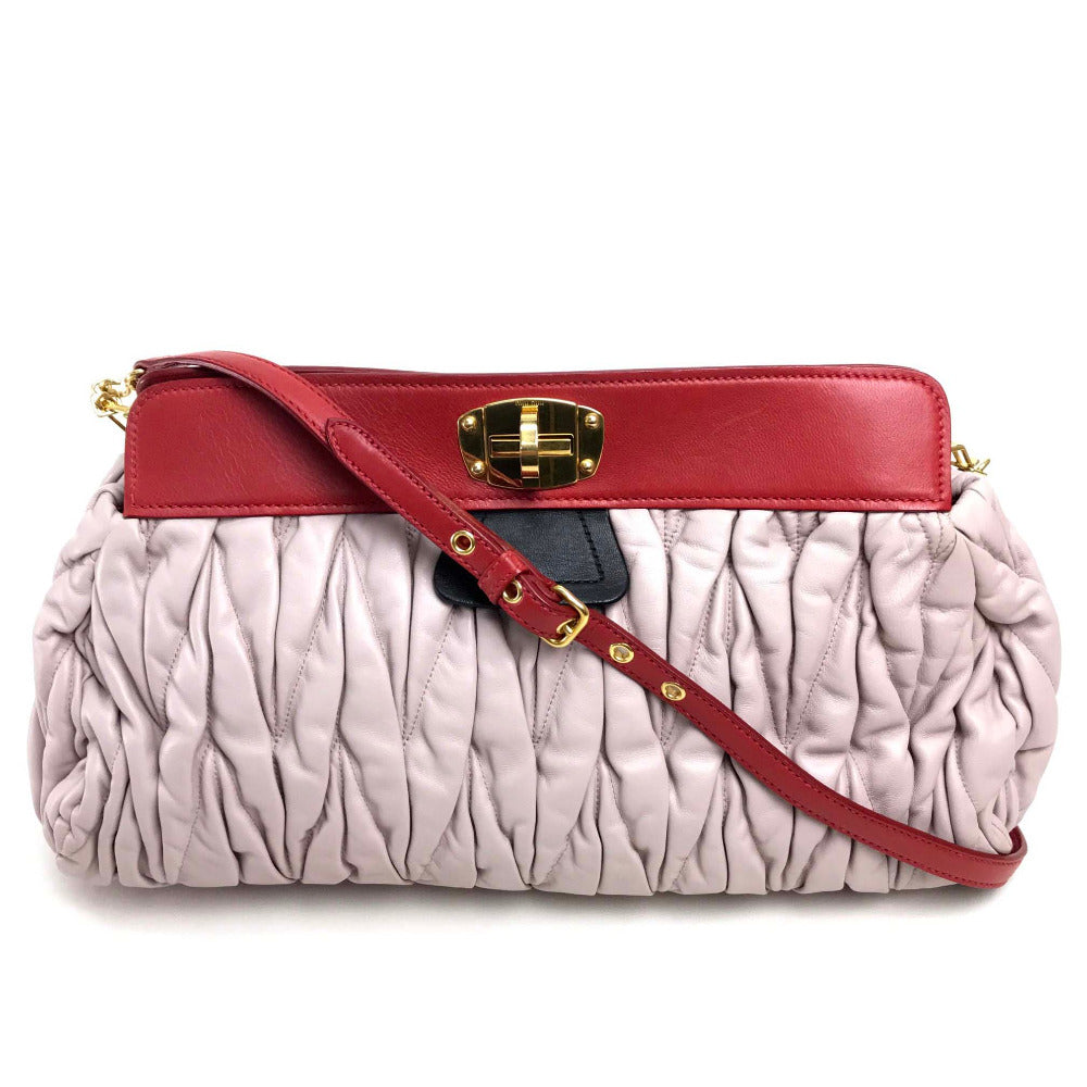 MIUMIU Matelasse Shoulder Bag, Clutch Bag, Crossbody Shoulder Bag, Handbag, Leather, Women's, Light Pink