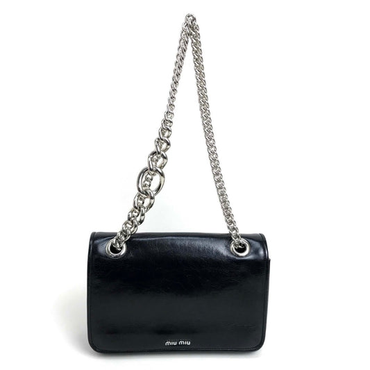 MIUMIU 5BD015 2-Way Shoulder/Crossbody Bag with Chain, Calf Leather, Women's, Black