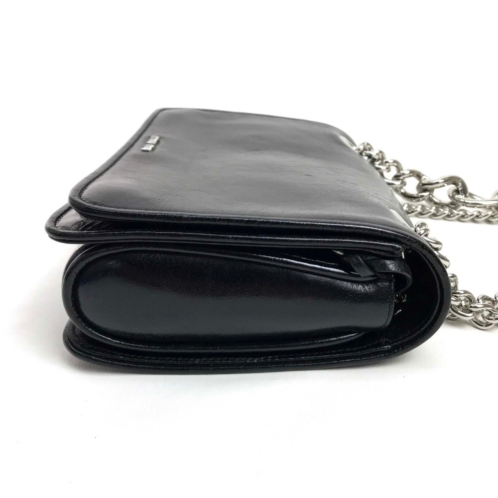 MIUMIU 5BD015 2-Way Shoulder/Crossbody Bag with Chain, Calf Leather, Women's, Black