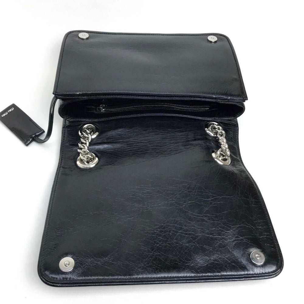 MIUMIU 5BD015 2-Way Shoulder/Crossbody Bag with Chain, Calf Leather, Women's, Black
